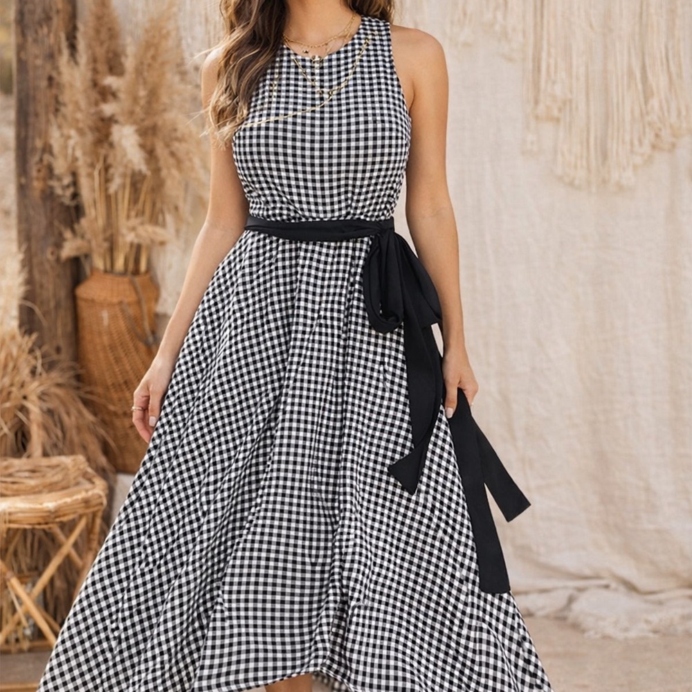 Banana Republic Black and White Gingham High Low Dress